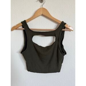 Lululemon Women’s LA Front Cut Out Tank Size 8 Olive Green Cropped Workout